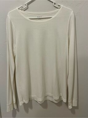 GAP Cream Long-Sleeve Waffle Knit Super Soft Crew Top